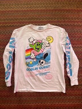 Goblin Quest Graphic Long Sleeve Tee with Rainbow Art video game cool shirtz